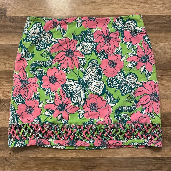 Lilly Pulitzer Pink/Green Floral Butterfly Skirt - Picture 1 of 4